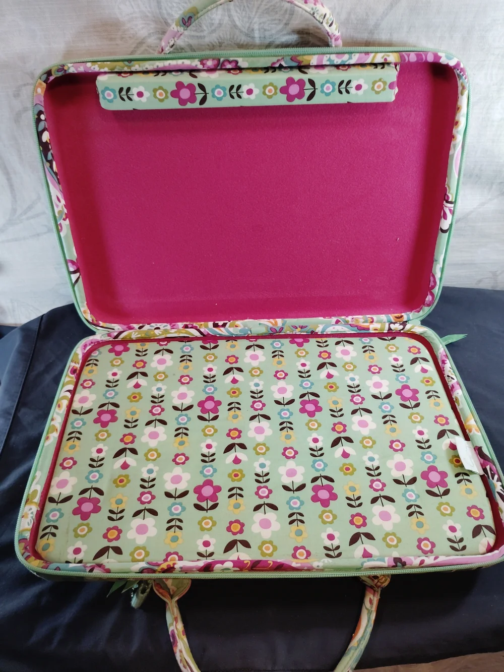 Vera Bradley Quilted Paisley Hardshell Laptop/Messenger bag- Mint, Pink & Yellow